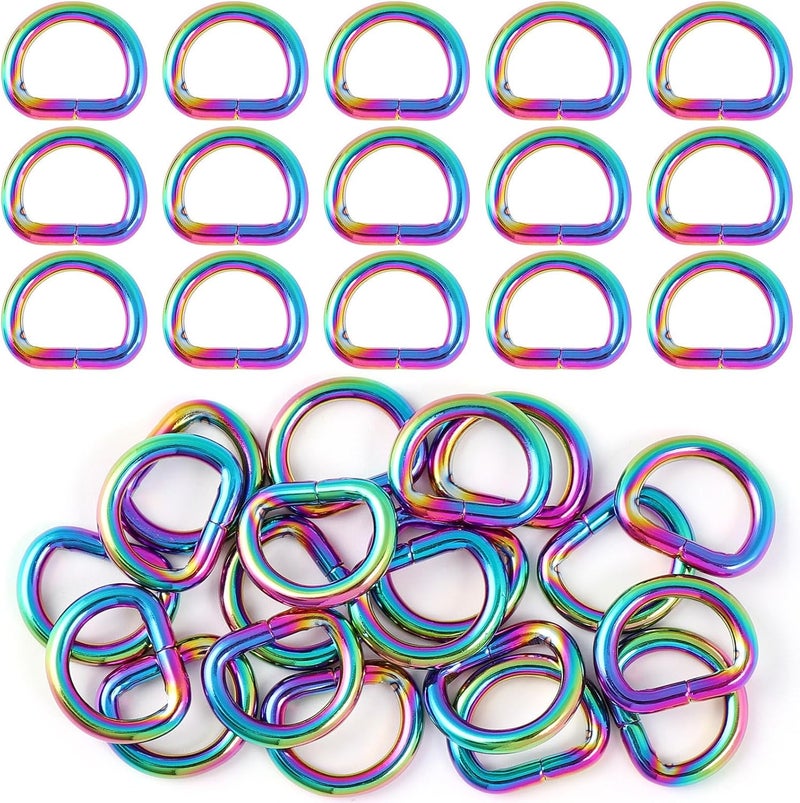 PECMER 1/2 inch Rainbow D Rings Buckles-20 PCS D-ring Metal D-Shape Buckle Clips-welded Purse Hardware for Bag Making Webbing 13mm - Image 1